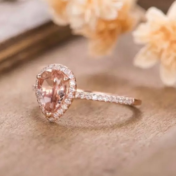 SOLD Stunning Rose Gold Pear Halo Ring - Picture 3 of 7